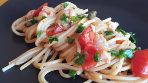 pasta con merluzzo e pomodorini